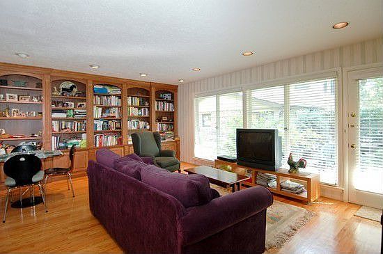 Family Room with Built-in Bookcases