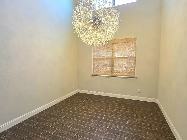 Formal dining room with sputnik style chandelier