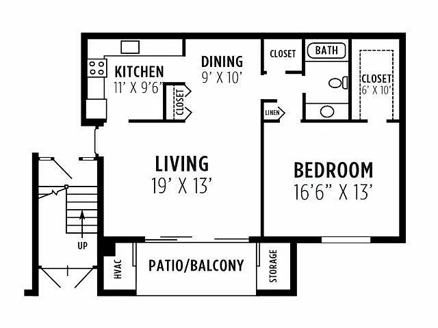 Floor plan One bedroom, one bath apartment