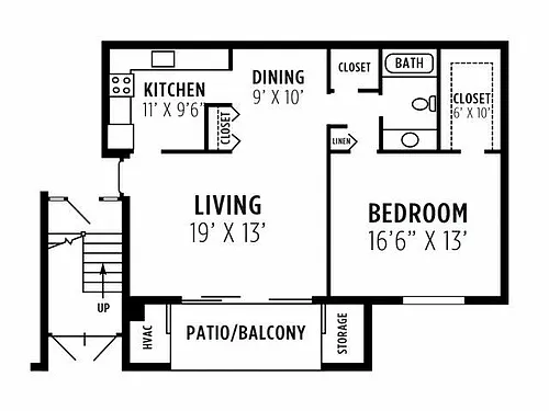 Floor plan One bedroom, one bath apartment