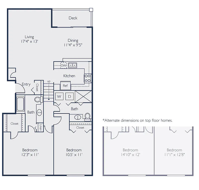 Floor plan Two Bedroom Two Bath (1096 SF)