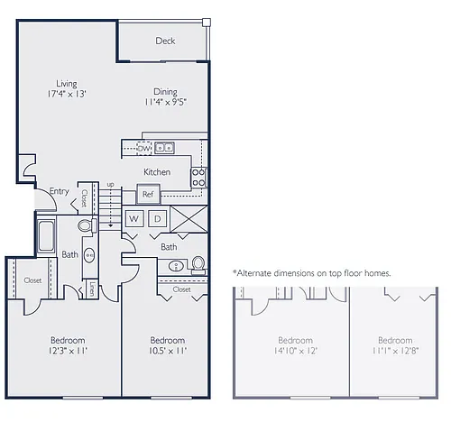 Floor plan Two Bedroom Two Bath (1096 SF)