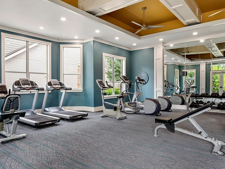 Stay active with a fully equipped fitness center right at home.