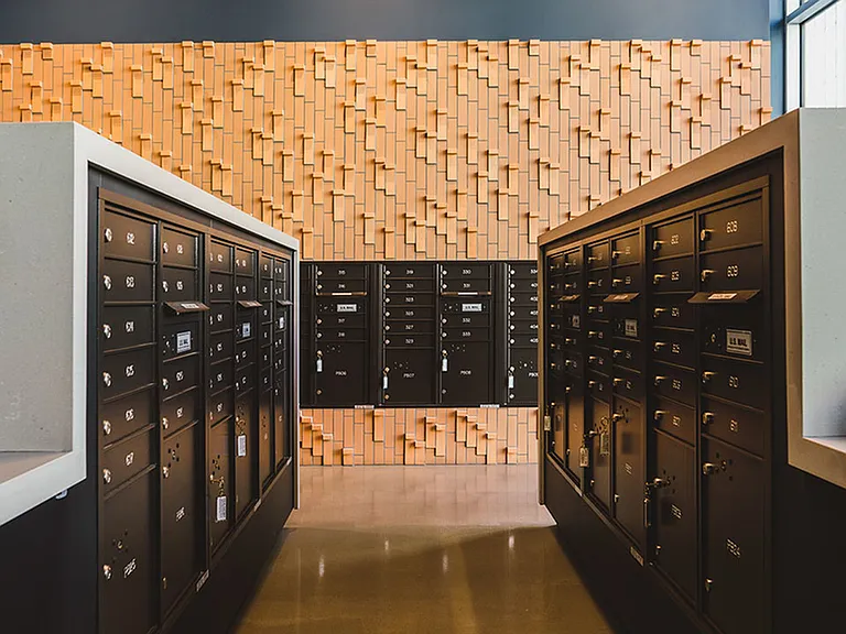 Mailroom with package lockers