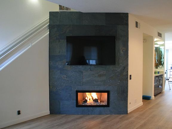 Contemporary Fireplace and Bigscreen