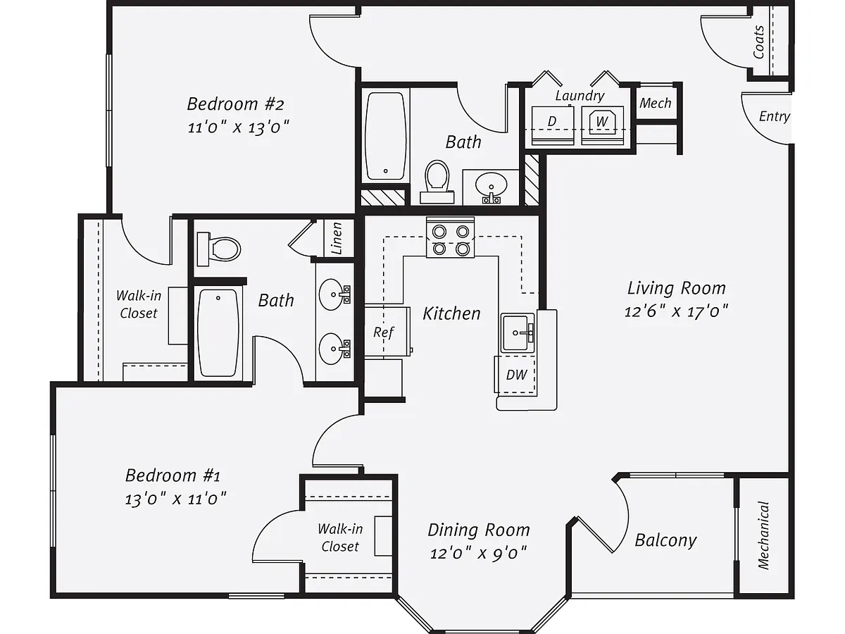 Floor plan 2 Bed/2 Bath-The Lopez