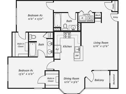 Floor plan 2 Bed/2 Bath-The Lopez