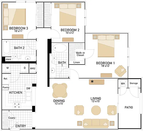 Floor plan The Pines- Three Bedrooms