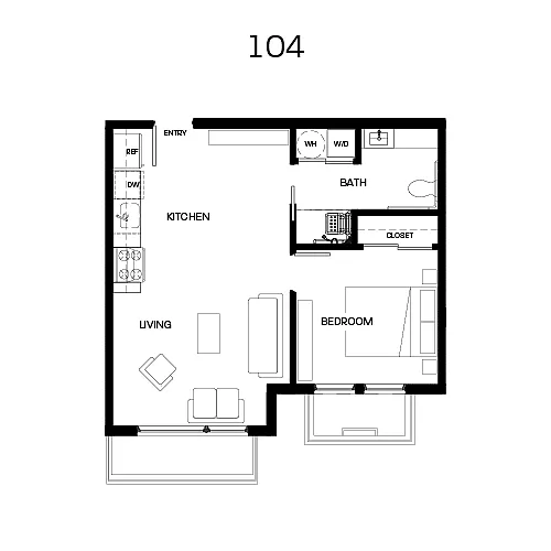 Floor plan Unit 104 - One Bedroom