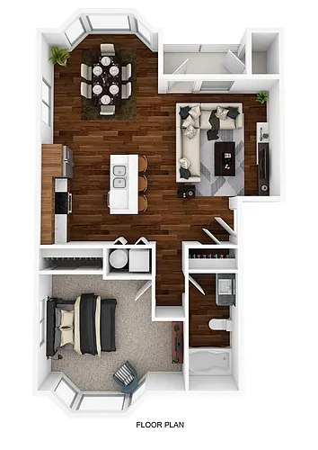 Floor plan 1 Bdrm - 1 Ba w/ Bay Windows