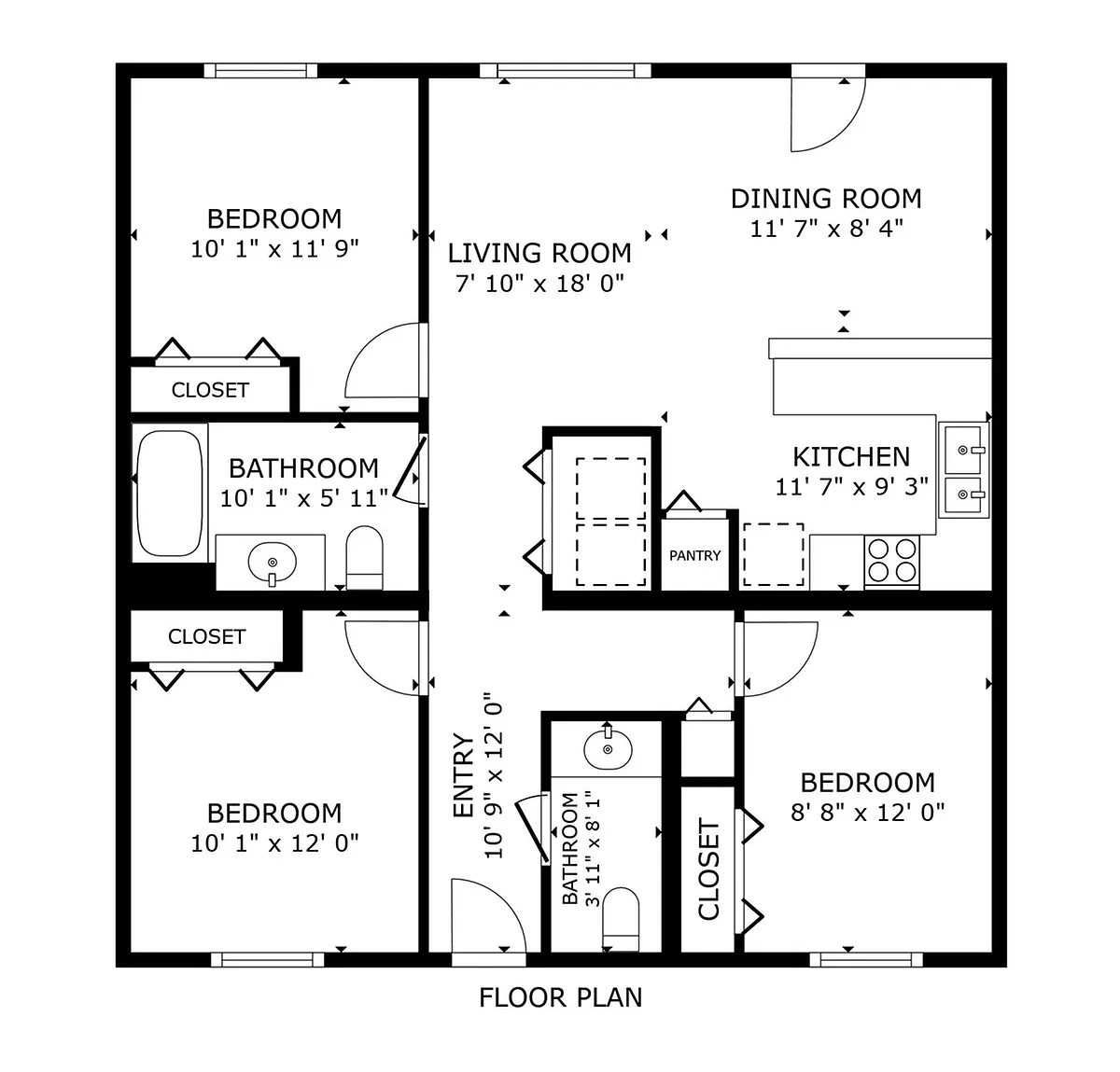 Floor plan 3 Bed, 1.5 Bath