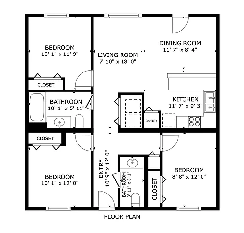 Floor plan 3 Bed, 1.5 Bath