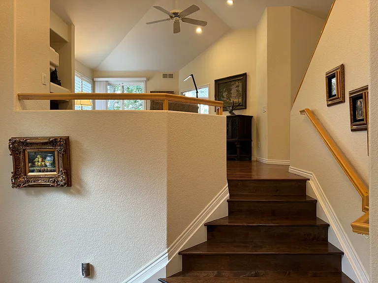 View from front door, left up to living room right to kitchen and dining room