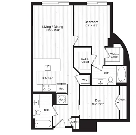 Floor plan B01 One Bedroom Den