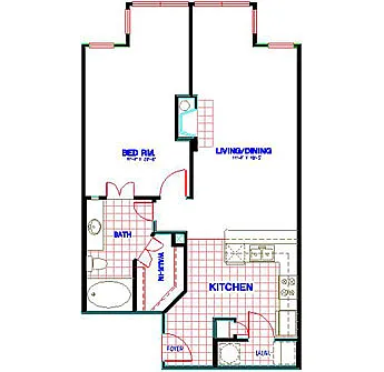 Floor plan Traditional 1x1 633-1044 SF
