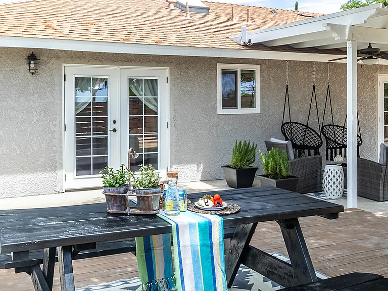Backyard with picnic table