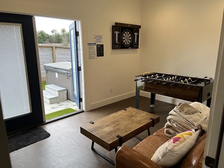 The foosball table has been removed