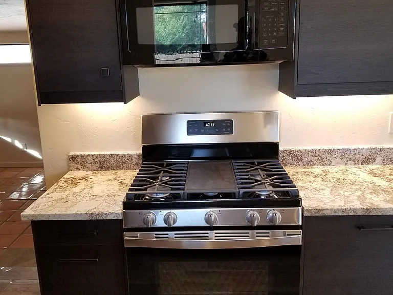 New gas oven and microwave.