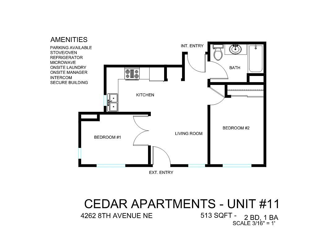 Floor plan 2 Bedroom 1 Bath D