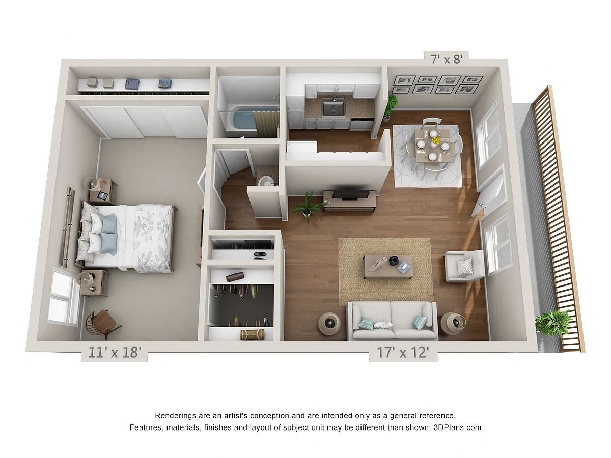 Floor plan 1 Bedroom, 1 Bath A