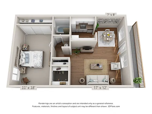 Floor plan 1 Bedroom, 1 Bath A