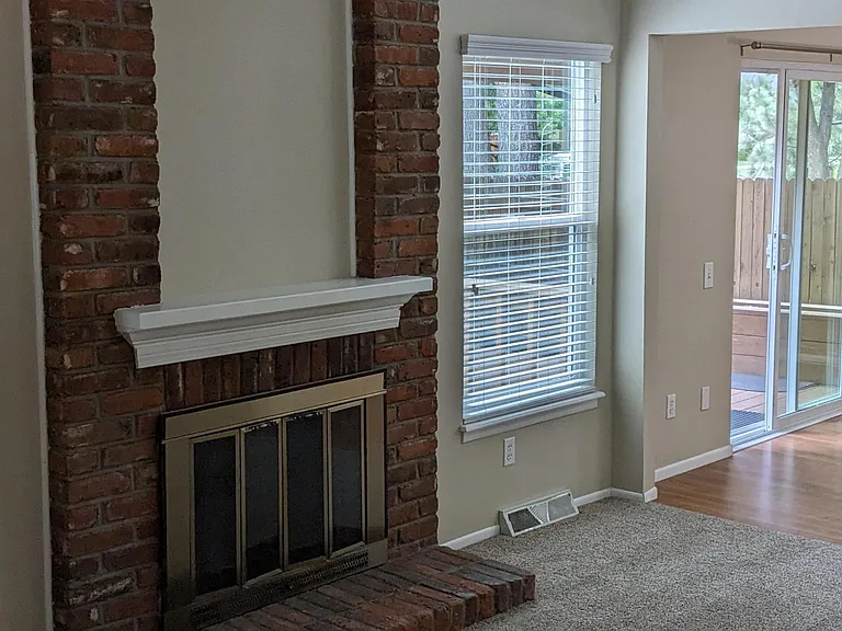 Living Room with wood burning fireplace