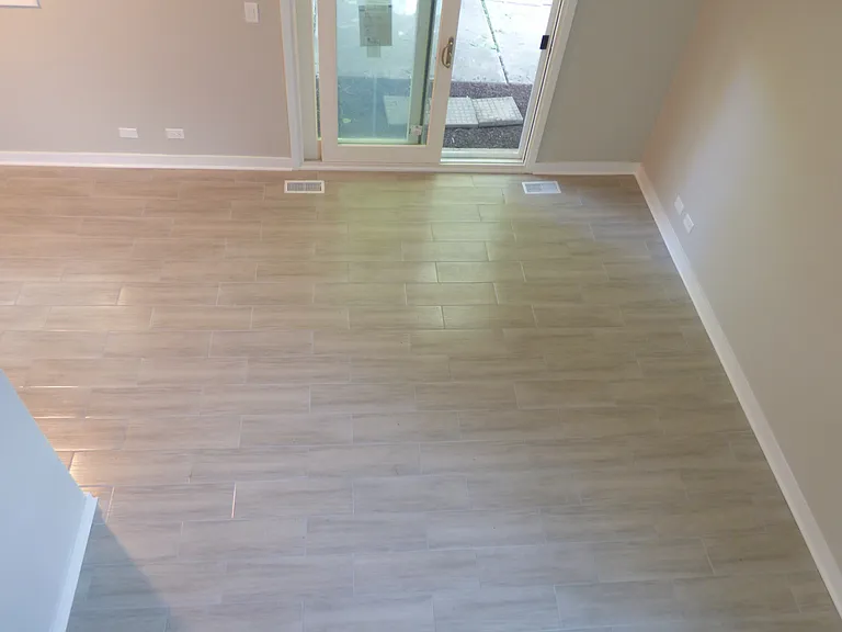 vaulted ceiling LR & dining room from upstairs landing