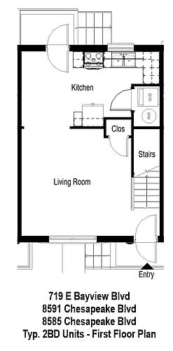 Floor plan Bayview 2BD 1BA Townhouse
