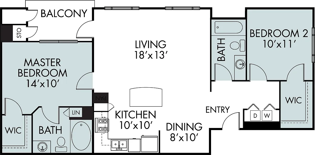 Floor plan B1 | 2 Bed | 2 Bath