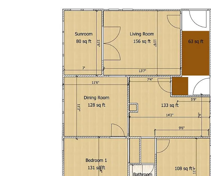 1st floor layout and dimensions. Front entry also has stairs to the 2nd floor. Each floor with separate doors and locks