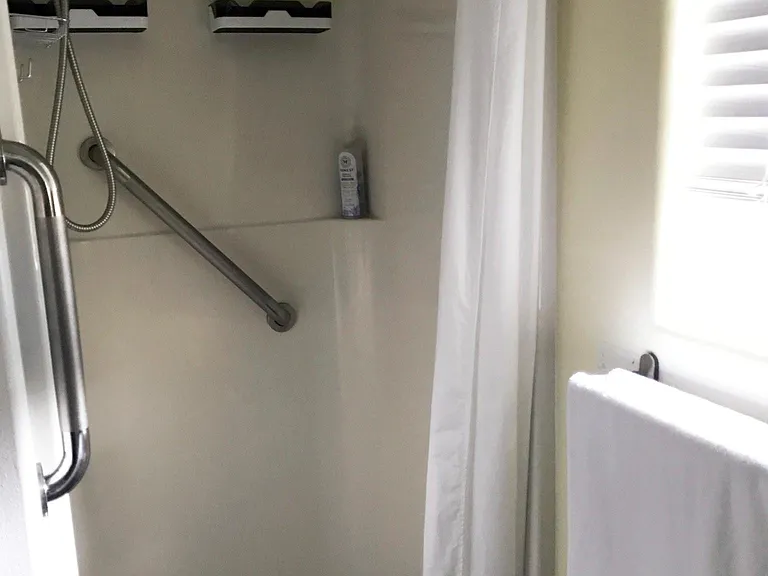 Standing shower with grab bars