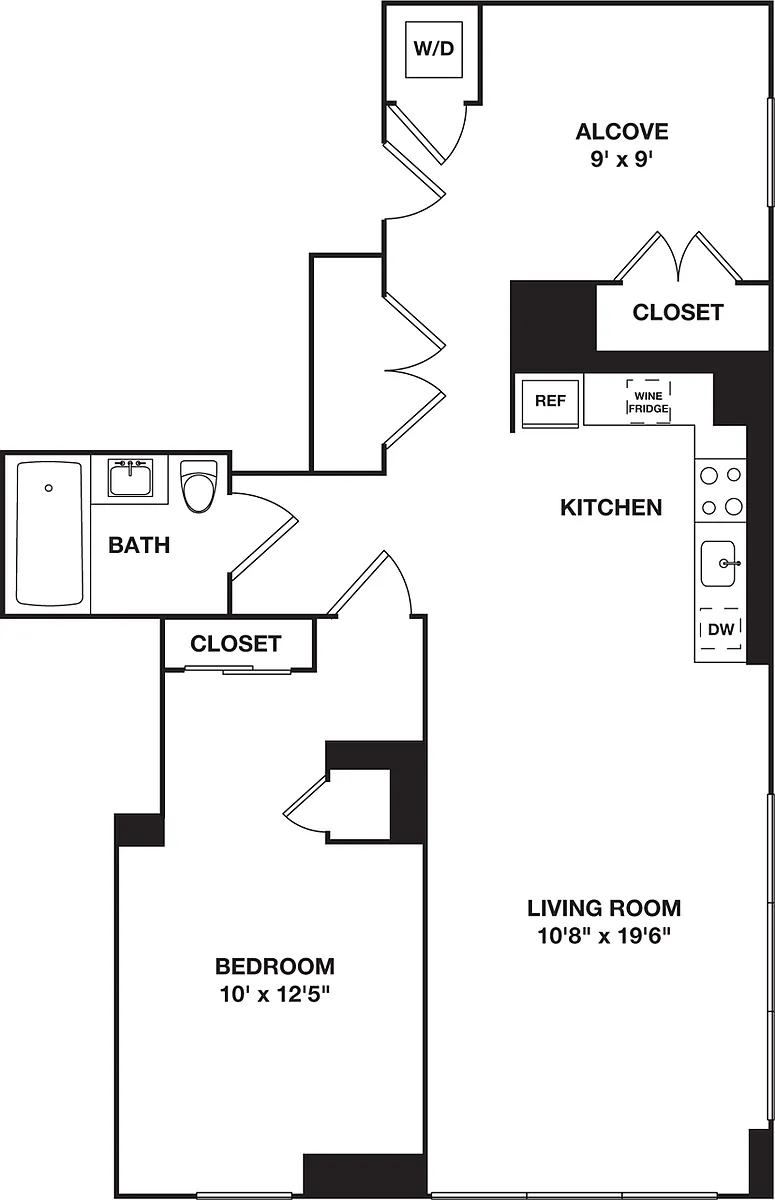 Floor plan 1 Bedroom with Alcove F