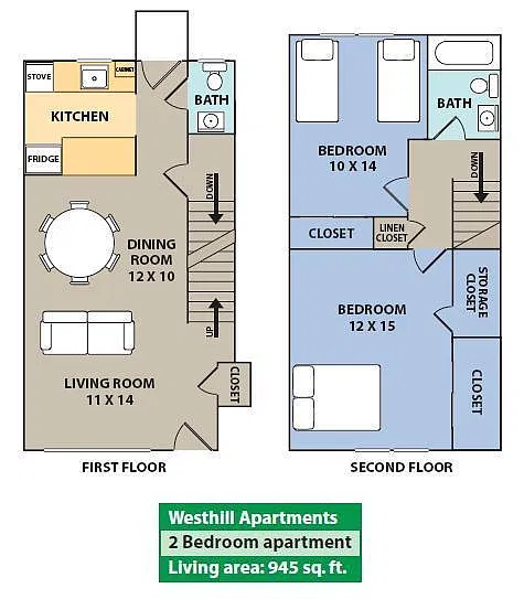 Floor plan 2 Bedroom Townhouse with Full Basement