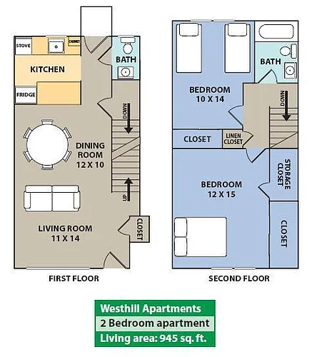 Floor plan 2 Bedroom Townhouse with Full Basement