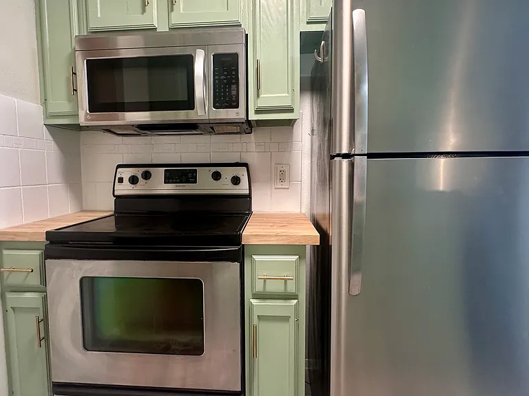 Stainless steel refrigerator and freezer.