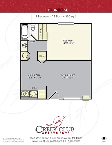 Floor plan 1 Bedroom / 1 Bath