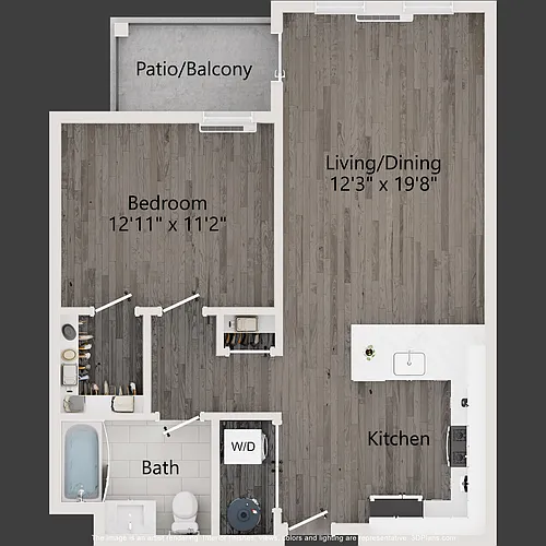 Floor plan 1 BR 1 BATH W BALCONY