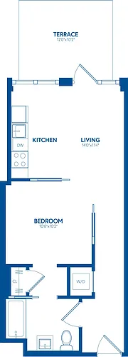 Floor plan 1 Bedroom, 1 Bath, Terrace
