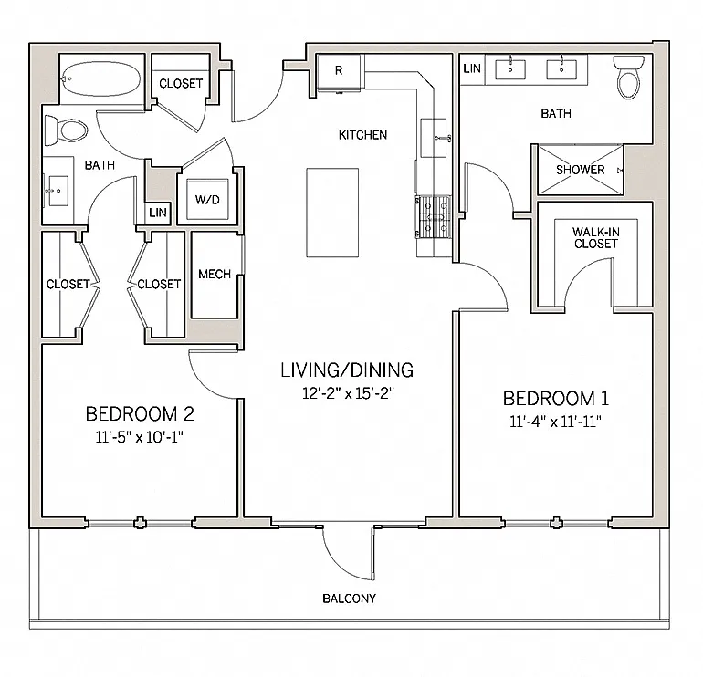 Floor plan Two Bed Two Bath B1