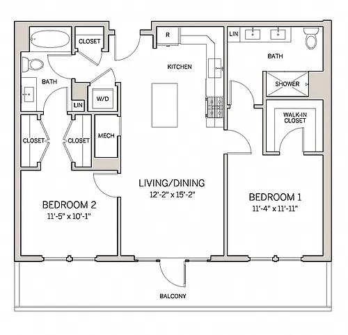 Floor plan Two Bed Two Bath B1
