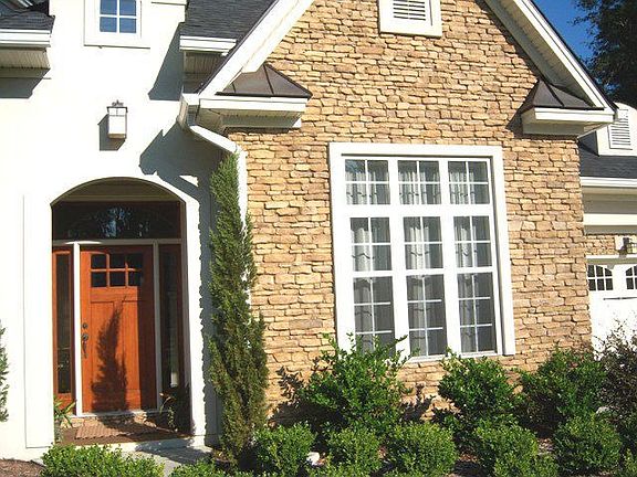 Front area with stacked stone