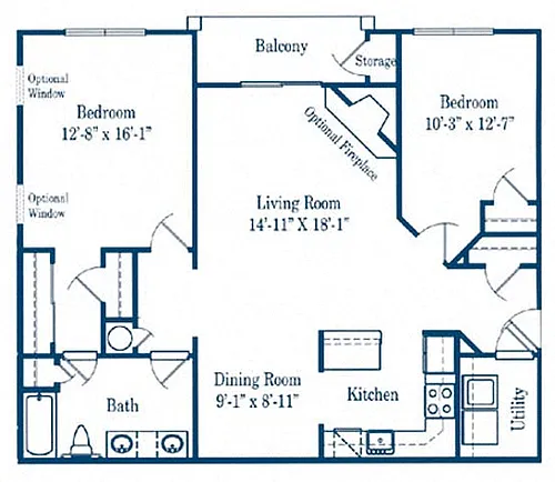Floor plan Two Bedroom One Bath