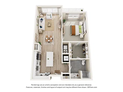 Floor plan 1E - One Bedroom