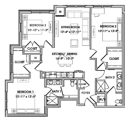 Floor plan Mansions 1 3 Bed/2 Bath-C3