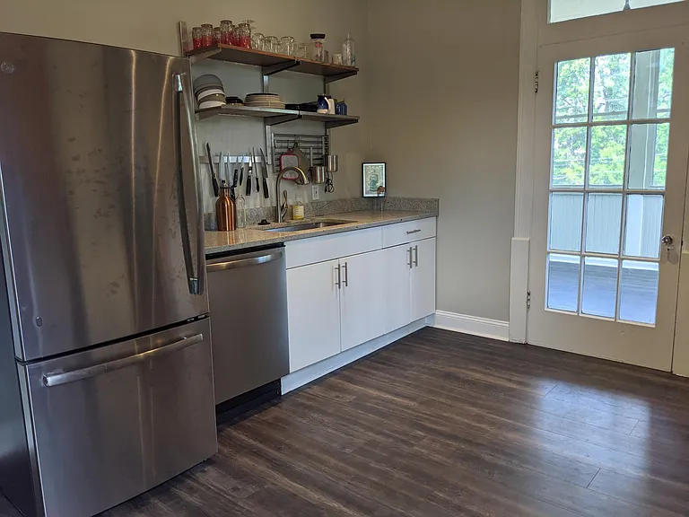 New refrigerator, dishwasher & sink with Ikea storage rack