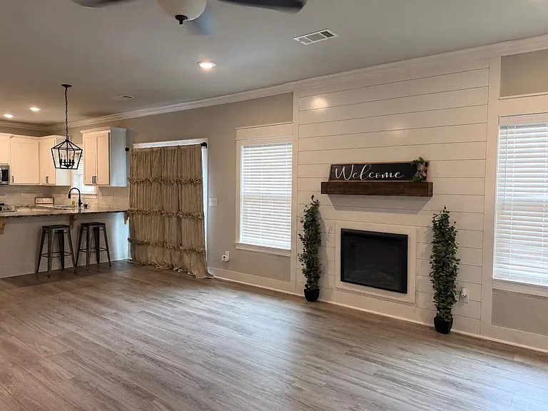 Living area with electric fireplace