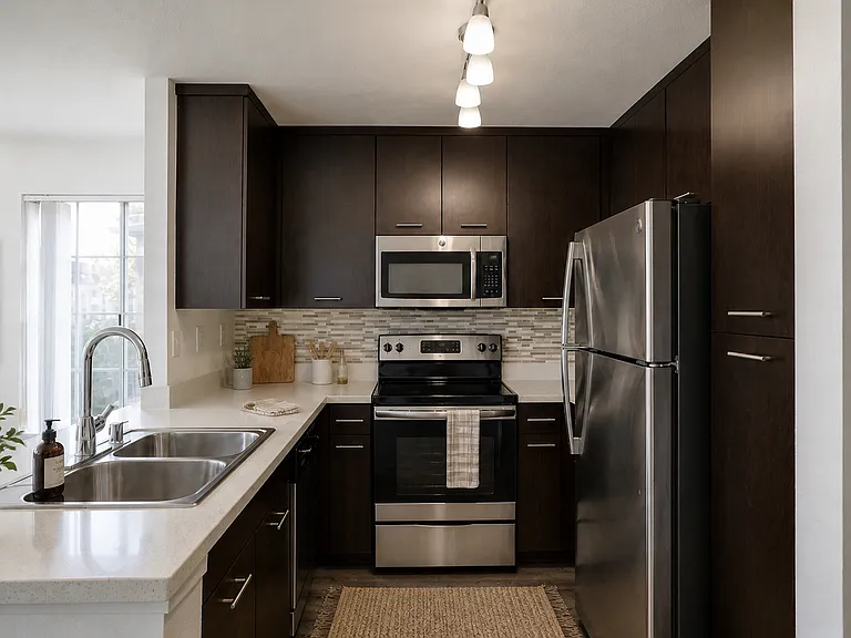 BOLD - Espresso cabinets paired with luxurious white quartz countertops
