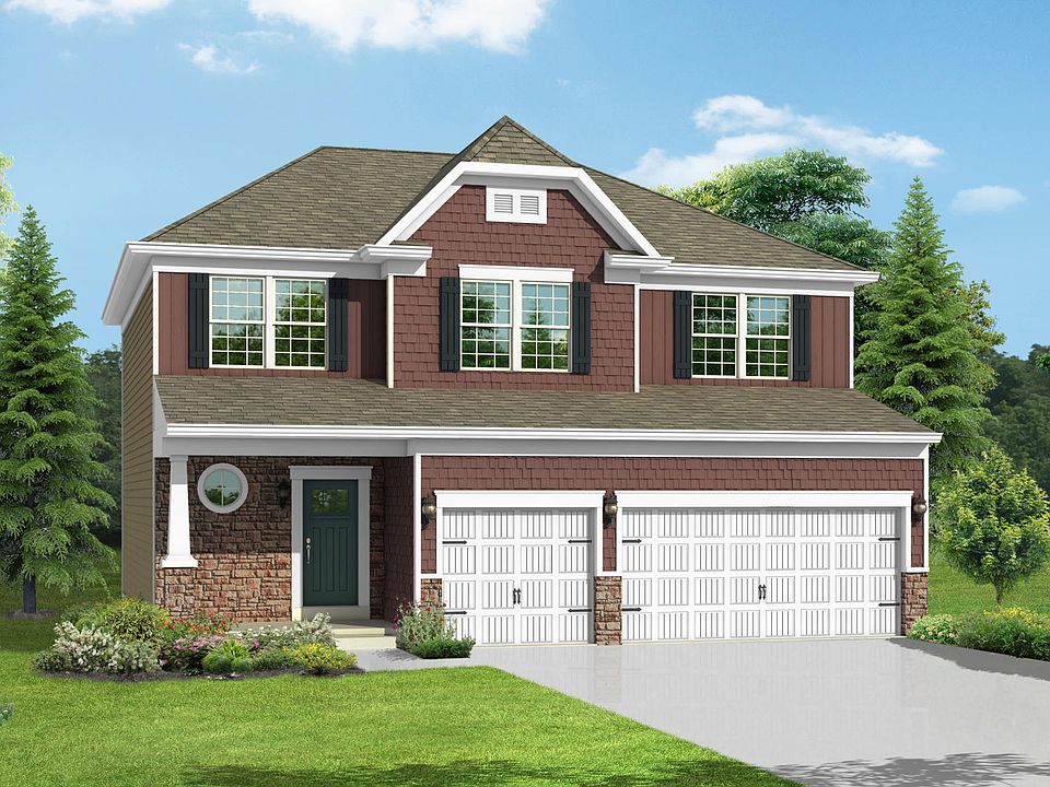 Elevation A Opt New England Stone Front, 3-Car Garage Doors