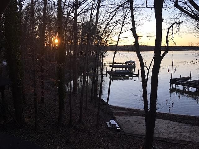 VIEW OF LAKE, BEACH AND DOCKS FROM APT DECK - 2 MILES ACROSS THE LAKE.