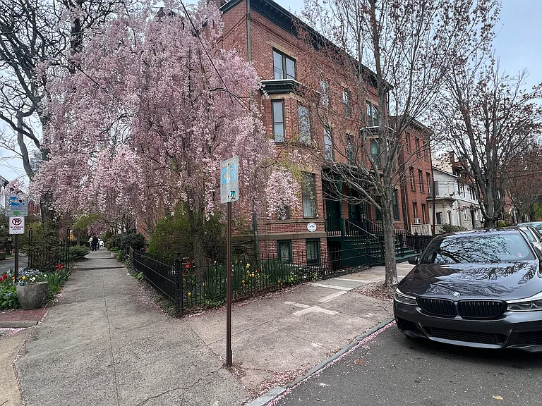 On the Corner of Academy Street and the pedestrian Court Street with on street parking